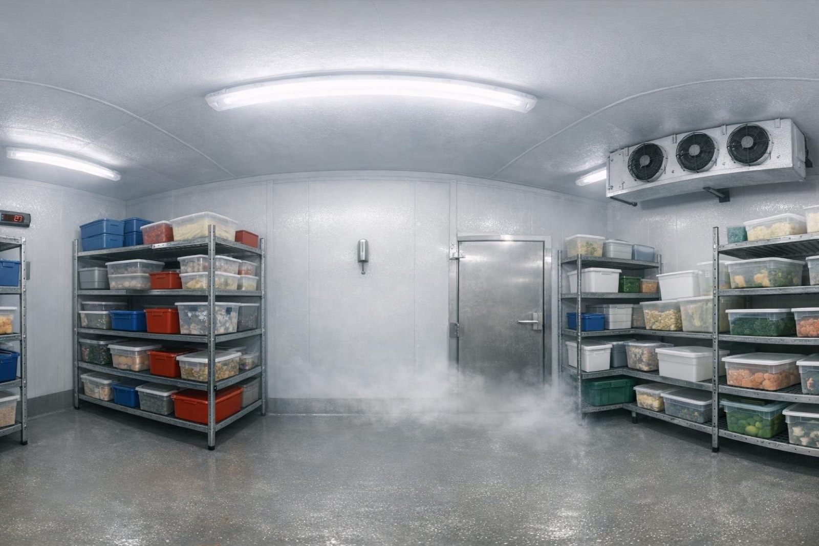 Cold room with crates and racking