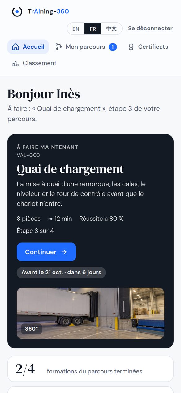 L’accueil de l’espace apprenant : la formation à faire maintenant, son échéance et l’avancée du parcours